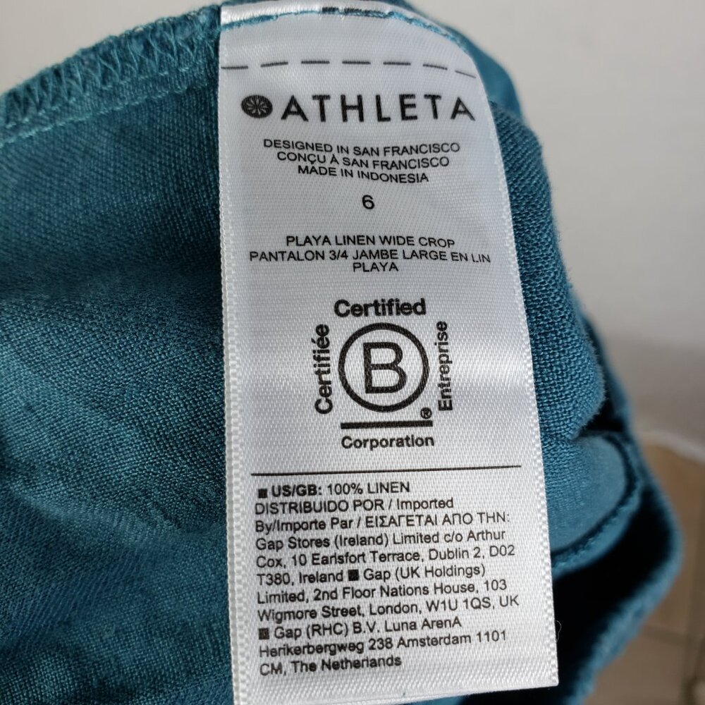 Athleta Playa Linen Wide Leg Crop Pants Pleated Borealis Green size 6 Lagenlook - Picture 7 of 12